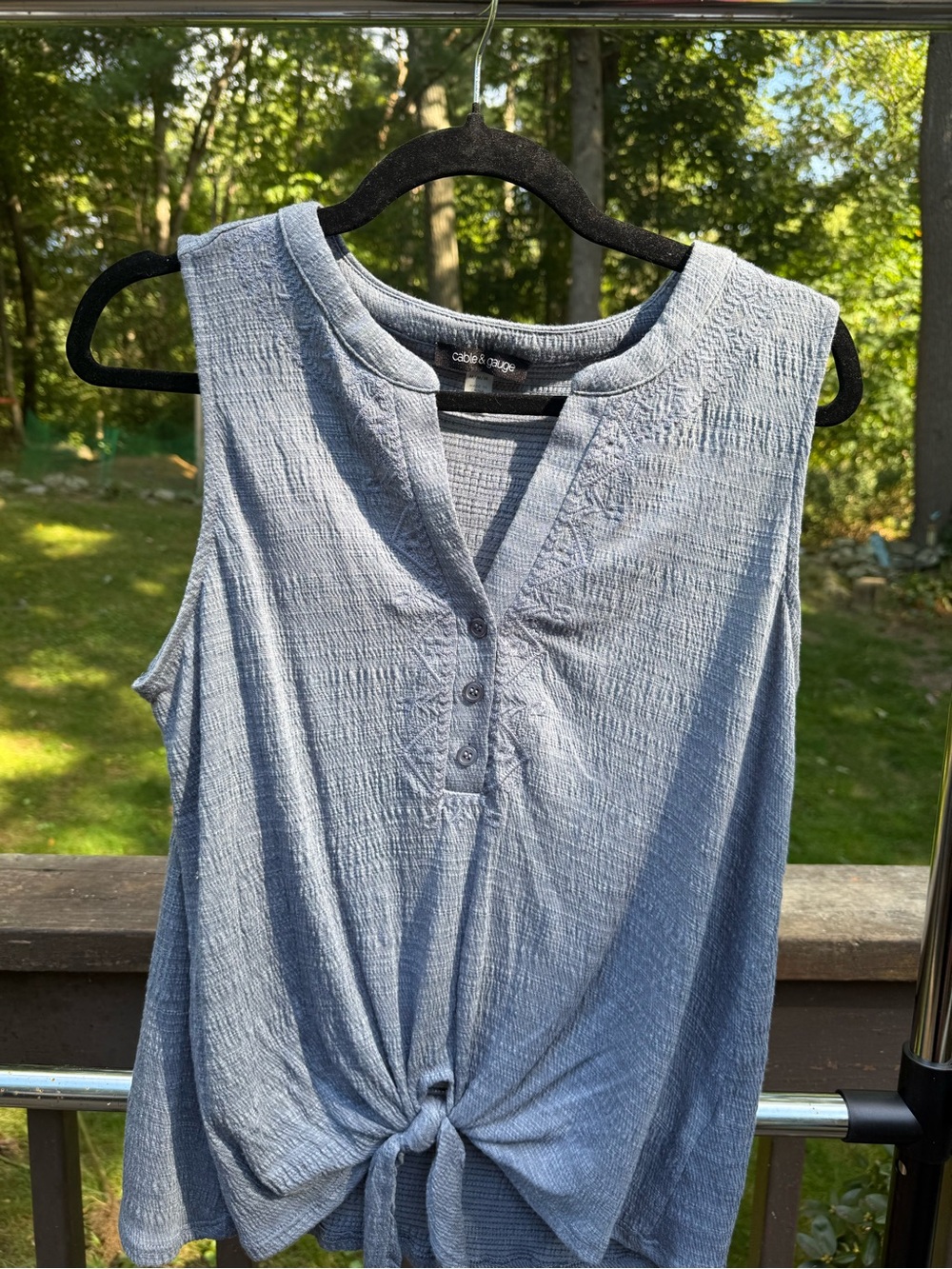 Cable & Gauge Sky Blue Textured Tie-Front Tank